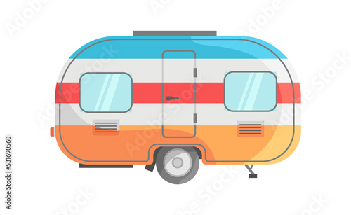 Trailer with multi colored stripes. Print adventure on car for transportation campsite  icon flat png illustration