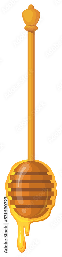 Vertical Honey spoon. Spoonful dripping gold sugar syrup, png illustration