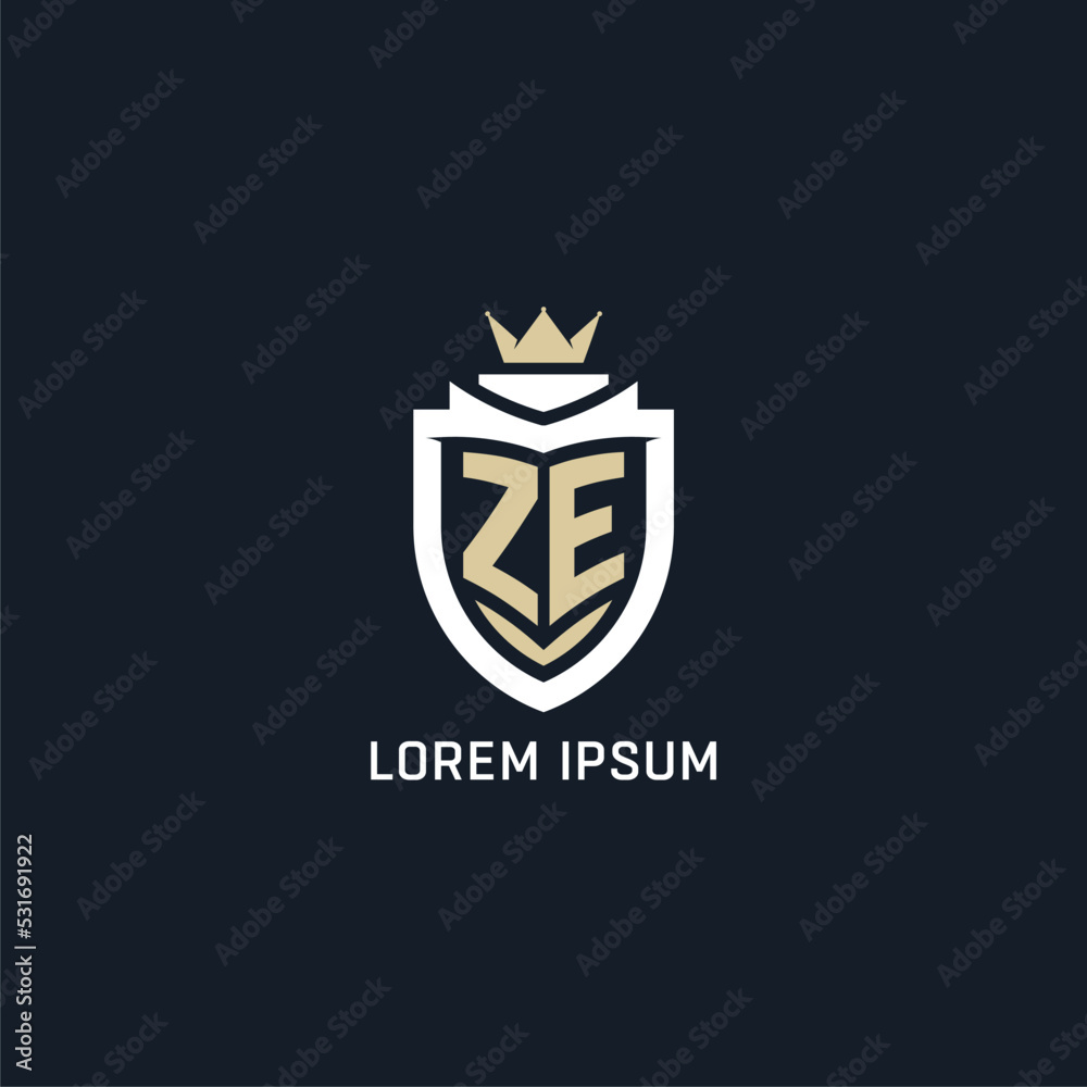 Initial letter ZE shield and crown logo style, esport team logo design ...