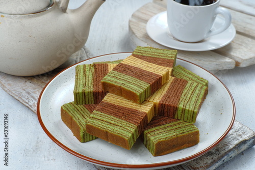 Lapis legit or spekkoek or Thousand Layer Cake, A traditional Indonesia’s Top Traditional Cake is a must for special celebrations such as Chinese New Year, Christmas, or Eid photo