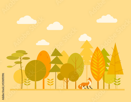 Autumn forest concept in flat style for print and design.Vector illustration.