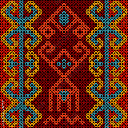Seamless folk ornament, national pattern, ethnic embroidery in the traditions of the peoples of the world.