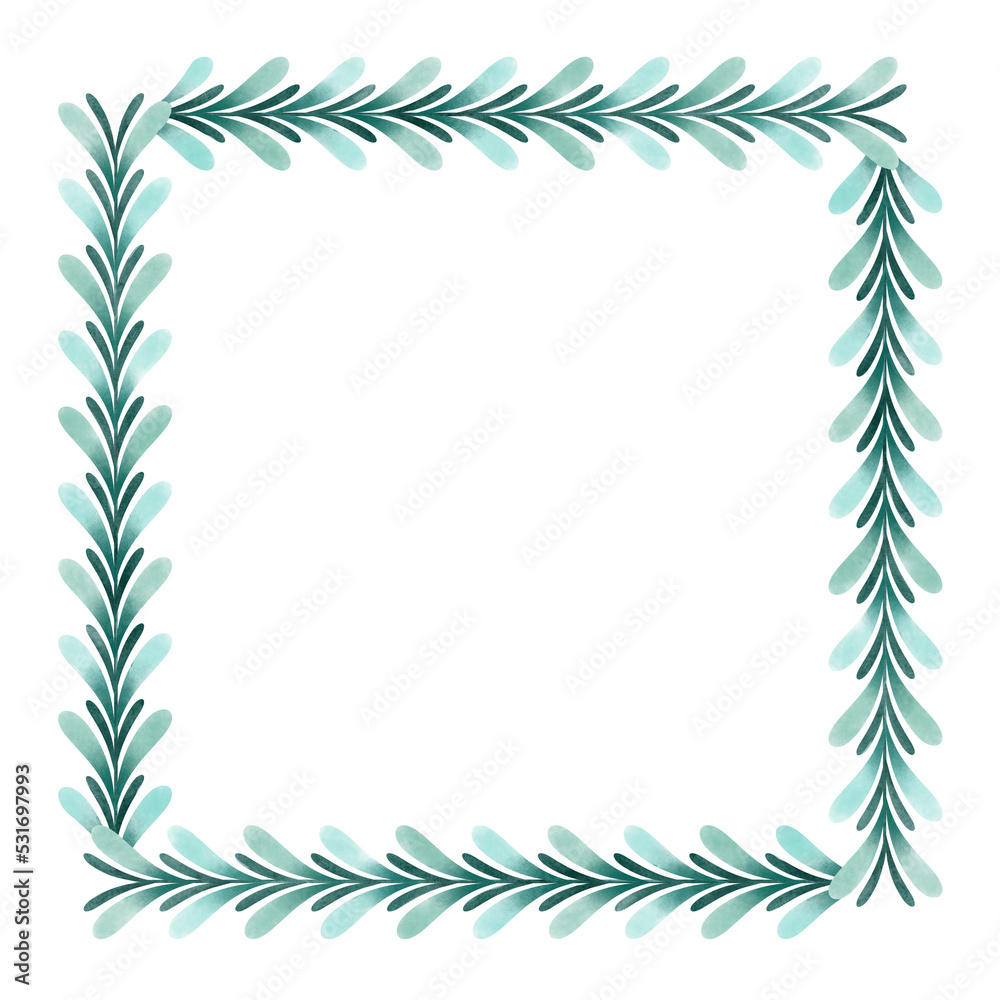 Square frame of blue green botanical decoration design illustration. Square frame of blue green botanical decoration design illustration.