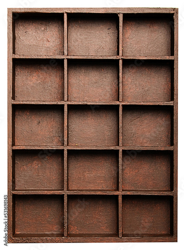 empty brown wooden box with compartments