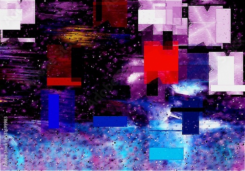 Various Colored Geometric Shapes on Futuristic Background. Computer Graphics. Last trending backgrounds.
