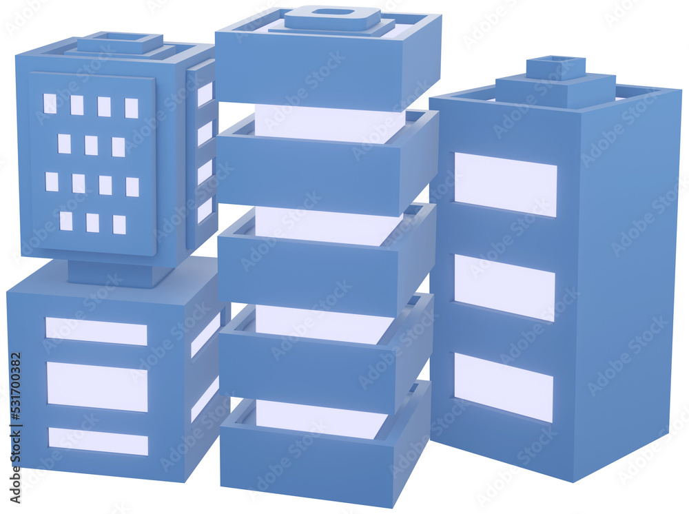 3d model multi story buildings street city on transparent background