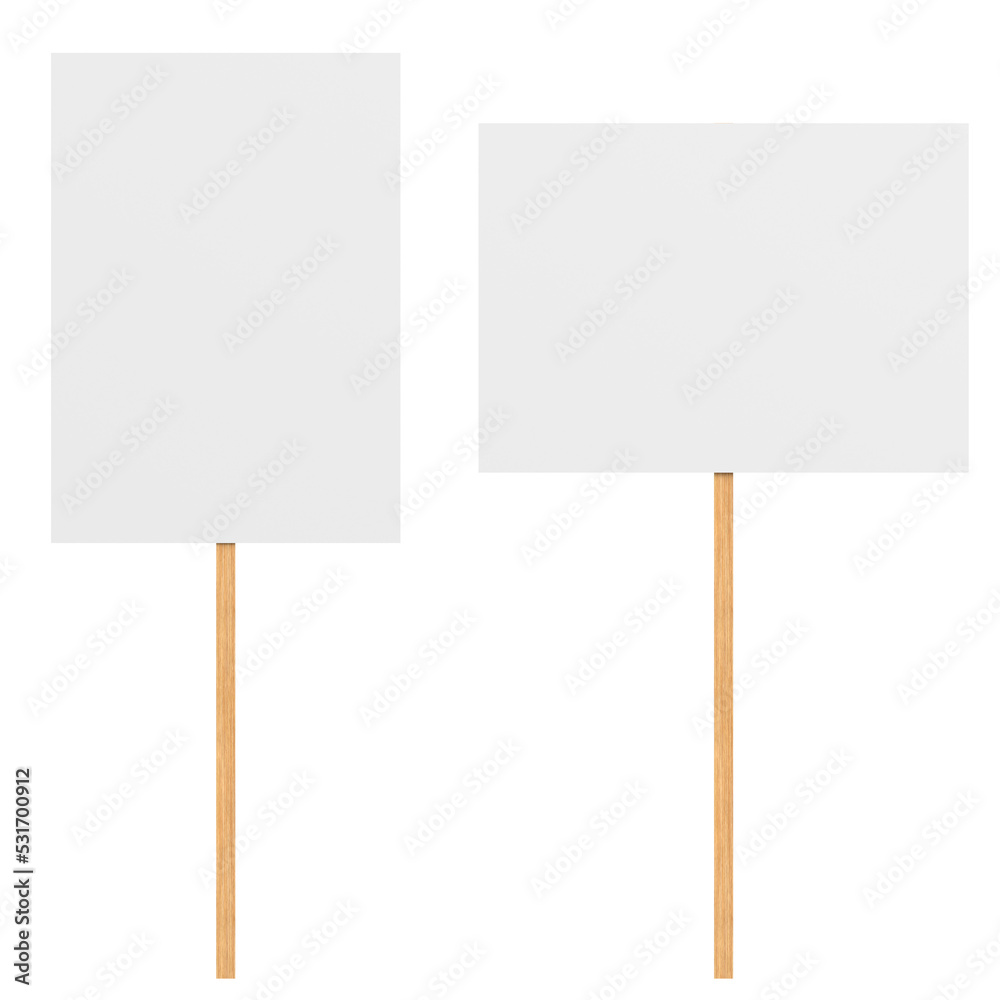 3D rendering illustration of two handheld protest signs - obrazy, fototapety, plakaty 