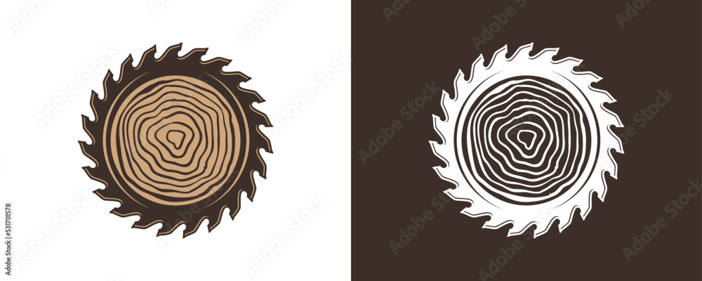 Saw blade or sawmill with circular wood texture or pattern symbol icon ...