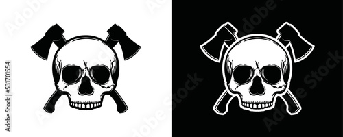 Skull bone with crossed axe symbol illustration icon vector