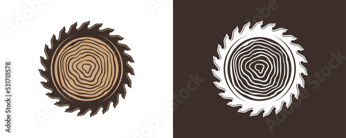 Saw blade or sawmill with circular wood texture or pattern symbol icon vector