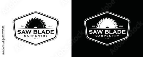 Billede på lærred Saw blade or sawmill carpentry for cutting wood symbol icon vintage logo vector