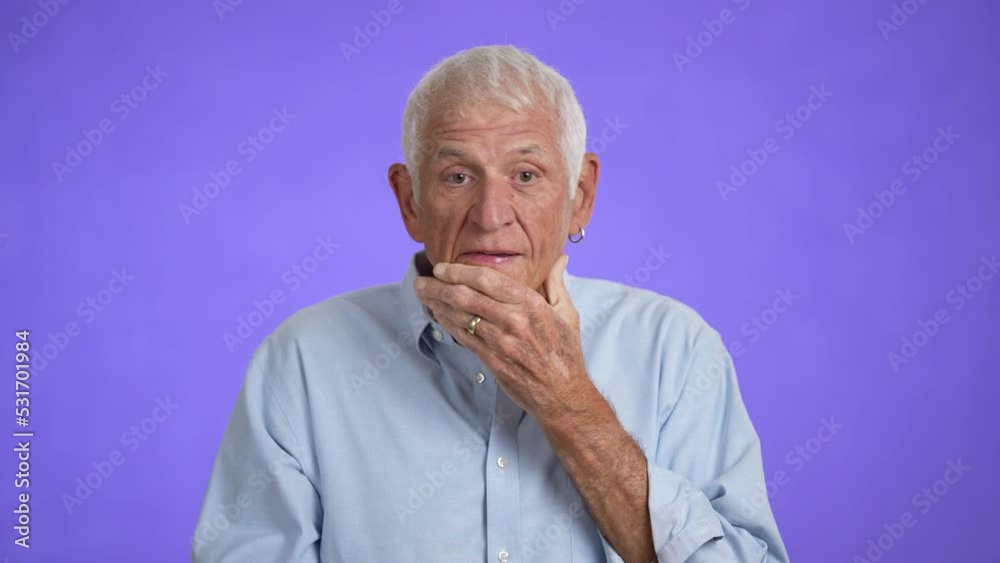 Sick ill tired elderly gray-haired man with headache 70s wears blue shirt rub head suffer from migraine feel bad seedy isolated on plain light purple background studio portrait Sick ill tired elderly gray-haired man with headache 70s wears blue shirt rub head suffer from migraine feel bad seedy isolated on plain light purple background studio portrait
