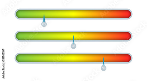 Measure the level with a green red gradient and a percentage arrow on the side. Progress indicator bar template. Creative vector illustration for infographics on the site. © Ra