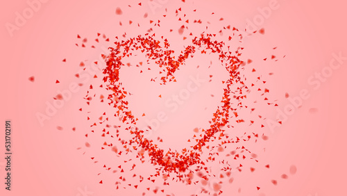 red heart formed by many flying triangles