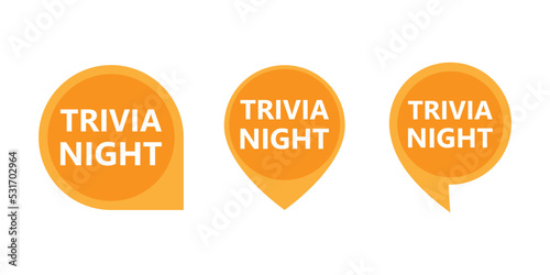 Trivia night label for promo design. trivia night labels, stickers or tags for quiz games. Quiz design elements and promotions with free gifts.
