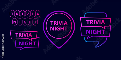 Trivia night label for promo design. trivia night labels, stickers or tags for quiz games. Quiz design elements and promotions with free gifts.