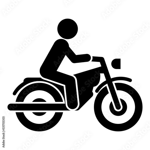 Icono aislado de motorista en moto