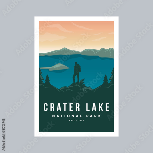 Crater lake National park poster illustration design. photo
