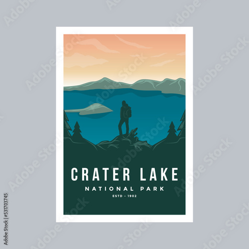 Crater lake National park poster illustration design.