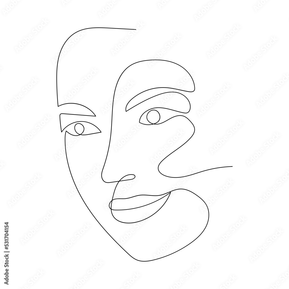 Continuous line drawing of portrait of a beautiful Woman's face. Minimalism art.