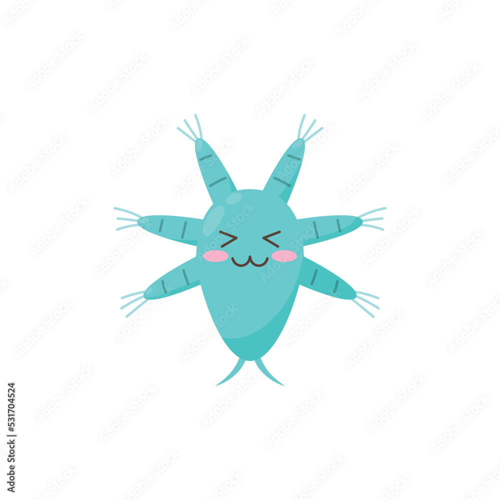 Cute zooplankton with many arms and funny face expression, flat vector illustration isolated on white background. Cute zooplankton with many arms and funny face expression, flat vector illustration isolated on white background.