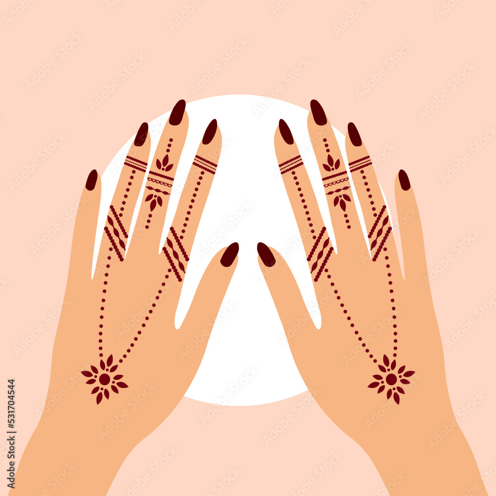 Premium Vector | Henna mehndi hands vector illustration, hand drawn henna  vector design with skin brown background