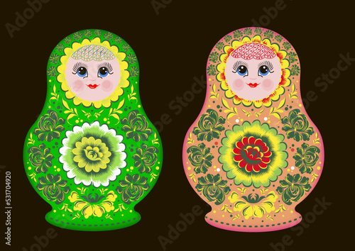 Wooden colored matryoshka doll. Russian nesting dolls. Vector image.