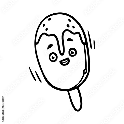 Kawaii Ice Cream outline doodle cartoon Vector Illustration. Funny Character face with cheerful emotion for Coloring book