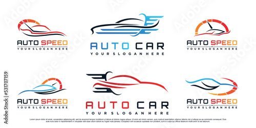 Set of car logo design bundle for automotive with speedometer icon and creative concept