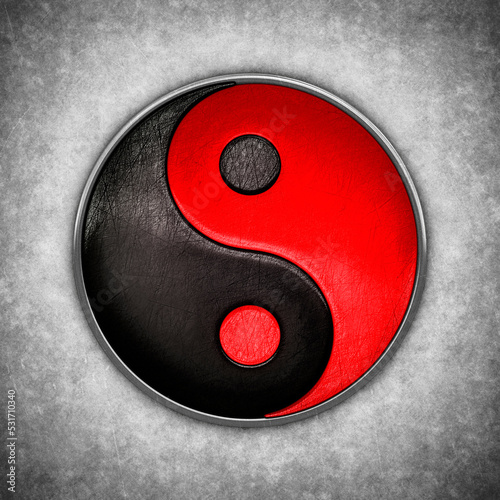 Illustration of a yin and yang symbol, red and black colored