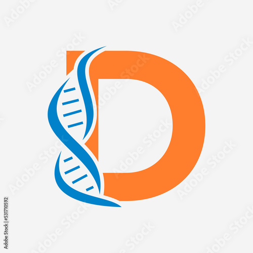 Initial DNA Logo On Letter D Vector Template For Healthcare Sign
