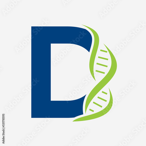 Initial DNA Logo On Letter D Vector Template For Healthcare Sign