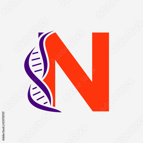 Initial DNA Logo On Letter N Vector Template For Healthcare Sign
