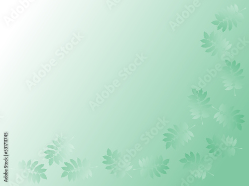 Gradient green background with leaves, gentle green hue with silhouettes of complex leaves