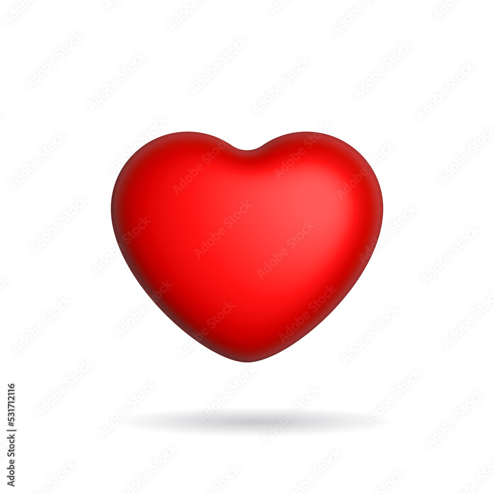 3d rendering heart icon. Illustration with shadow isolated on white.
