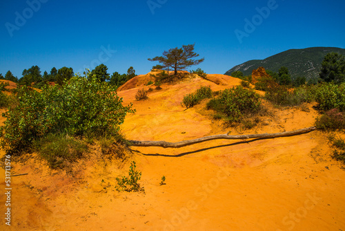 View of the Colourful Ochres of the French Provencal Colorado in Rustrel France
