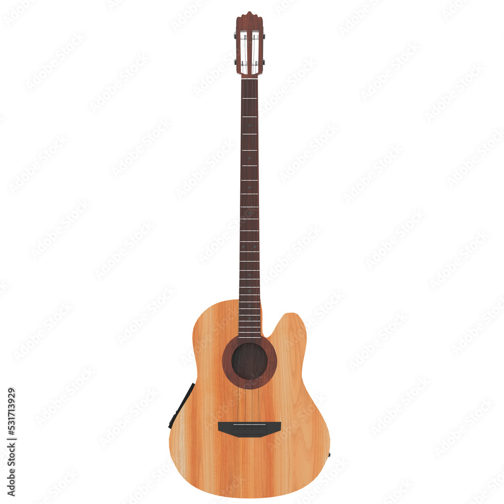 3D rendering illustration of an acoustic bass guitar