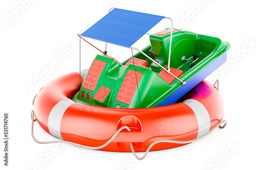 Paddle boat inside lifebelt, 3D rendering photo