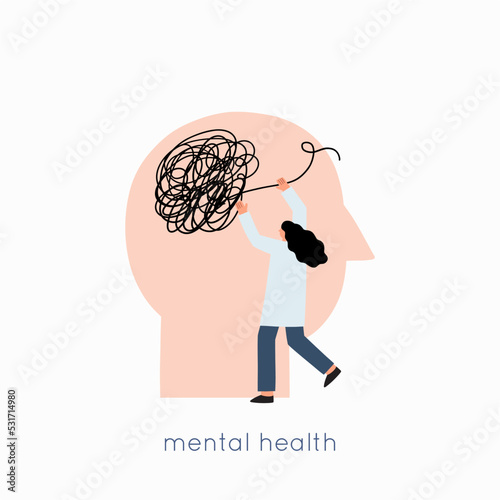 Psychology mental therapy session. Psychotherapy help concept. Flat vector illustration 