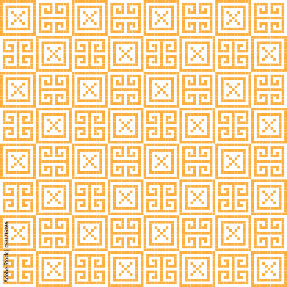 Orange cross-stitch knitting pattern on white background. Orange square dots on white backdrop. Monochrome fabric pattern design for sale. Knitting handicraft art. Orange cross-stitch knitting pattern on white background. Orange square dots on white backdrop. Monochrome fabric pattern design for sale. Knitting handicraft art.