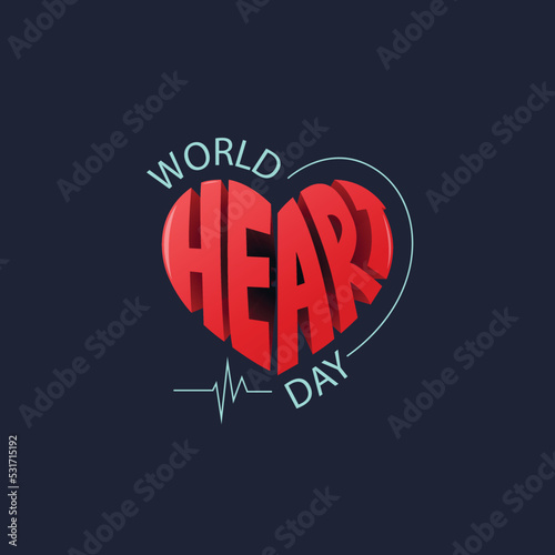 World Heart Day lettering Vector Logo On Love Shape Illustration For 29 September 