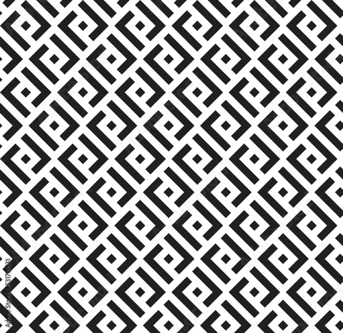 Black L-shaped interlaced pattern on white background. Black interlocking pattern on white backdrop.