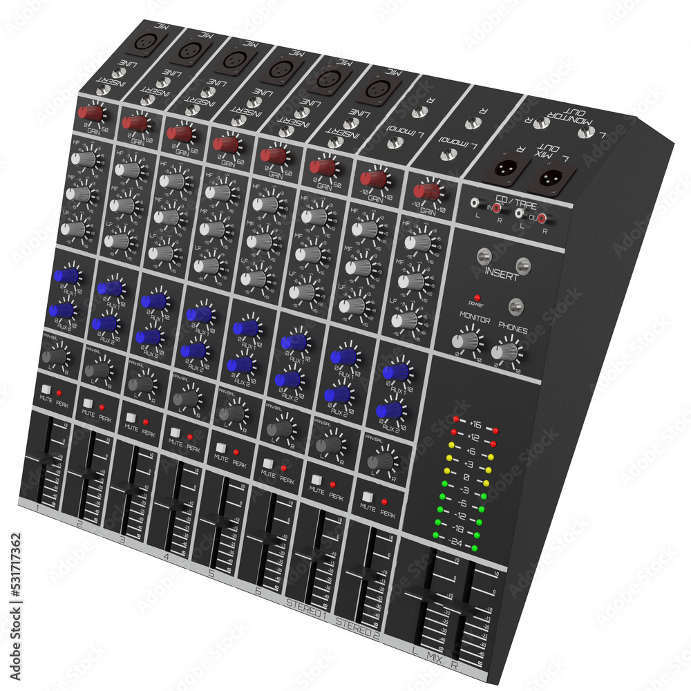 3D rendering illustration of an audio mixer