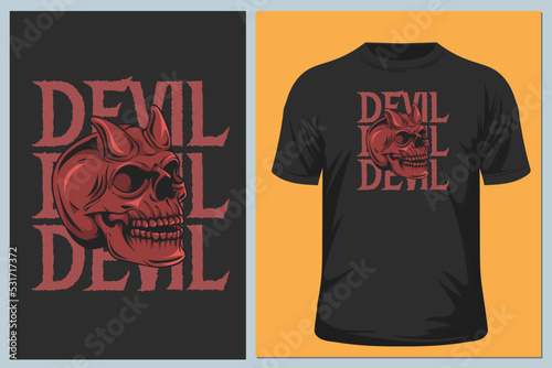 Skull Devil vector Illustration on black background for t shirt