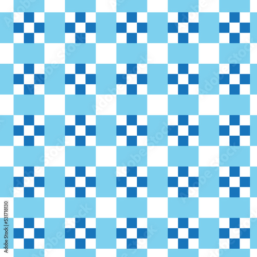 White and blue square dots on white and blue checker pattern background.