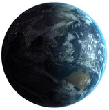 Image of planet earth with change from day to night and illuminated city lights