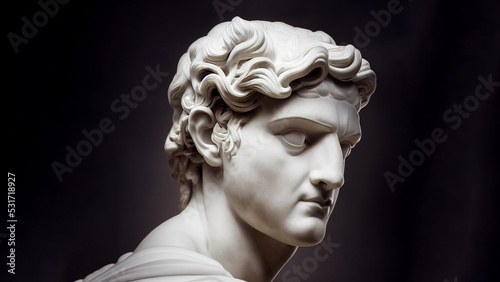 Illustration of a Renaissance marble statue of Hermes. He is the God of financial gain, commerce, travelers, and speed, Hermes in Greek mythology, known as Mercury in Roman mythology.