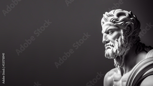 Illustration of a Renaissance marble statue of Zeus. He is the king of the Gods, God of the sky, lightning, and law, Zeus in Greek mythology, known as Jupiter in Roman mythology.