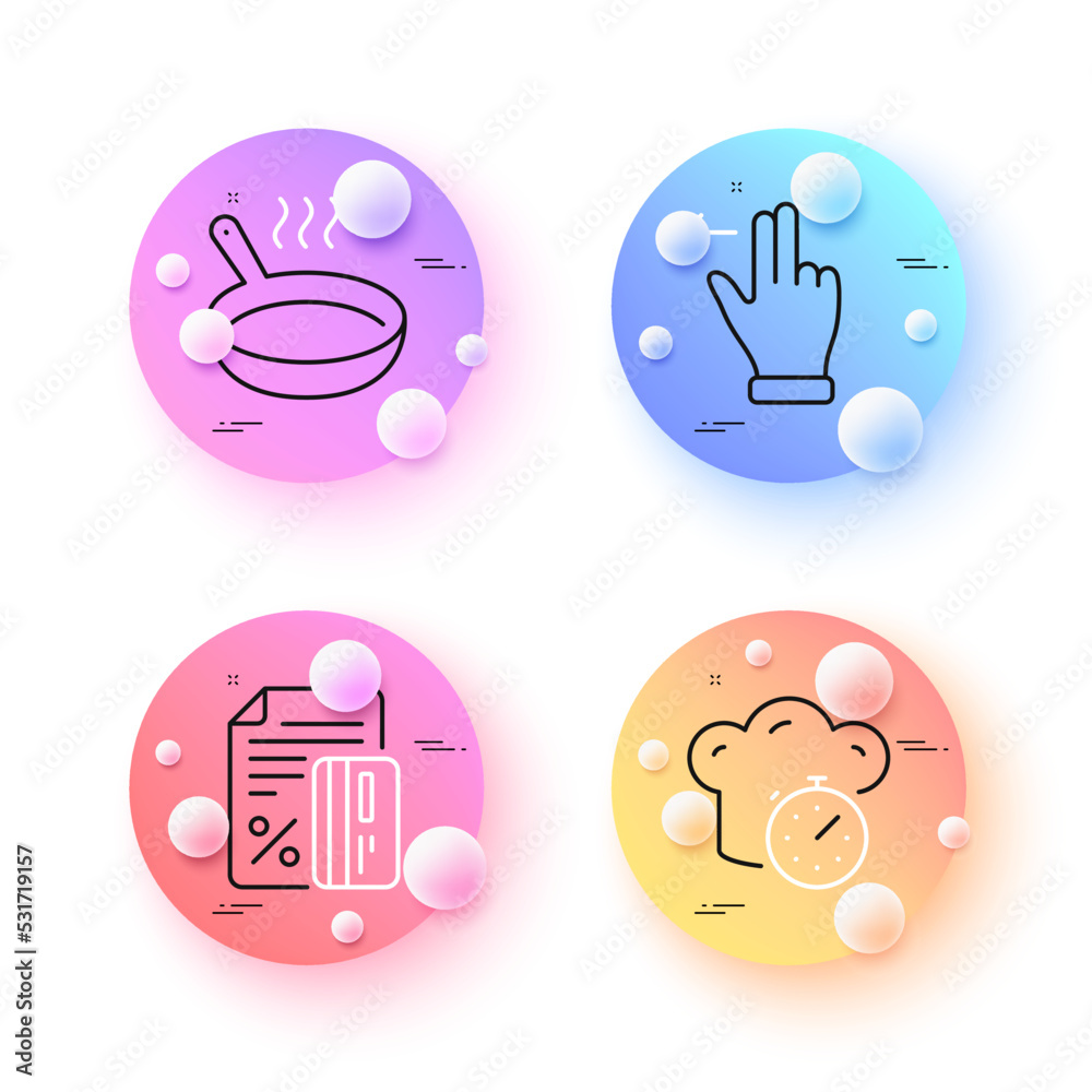 Frying pan, Credit card and Touchscreen gesture minimal line icons. 3d spheres or balls buttons. Cooking timer icons. For web, application, printing. Cooking utensil, Loan percent, Slide left. Vector Frying pan, Credit card and Touchscreen gesture minimal line icons. 3d spheres or balls buttons. Cooking timer icons. For web, application, printing. Cooking utensil, Loan percent, Slide left. Vector