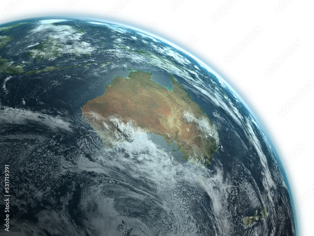 Image of planet earth with clouds clearing over australia